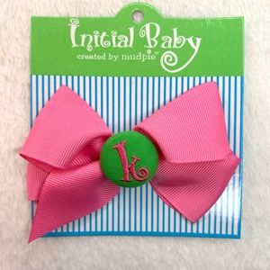 Mud Pie Initial K Monogram Hair Bow Clip Pink